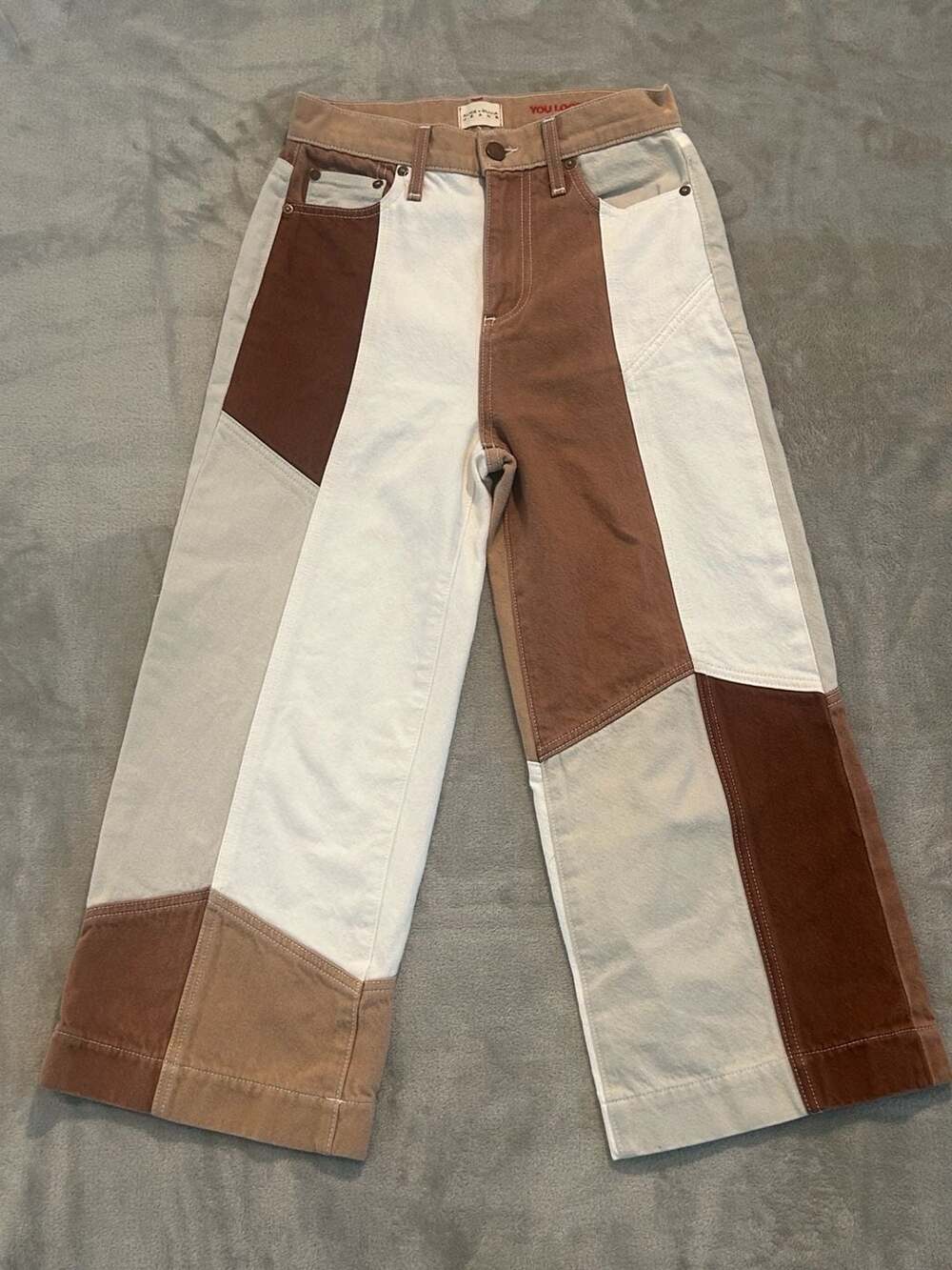 Alice + Olivia Jeans Patchwork Wide Leg Denim Pants Brown Multi Size 26